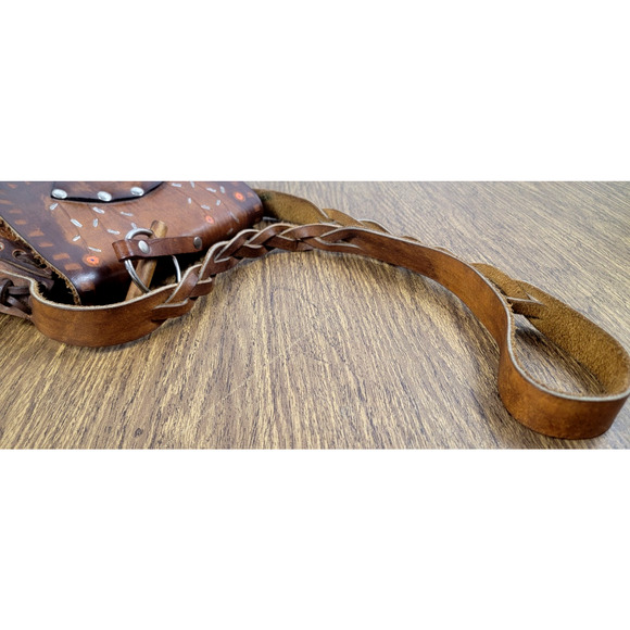 Title: Vintage 70s Handpainted Tooled Leather Shoulder Bag Boho Western Hippie - Picture 7 of 11